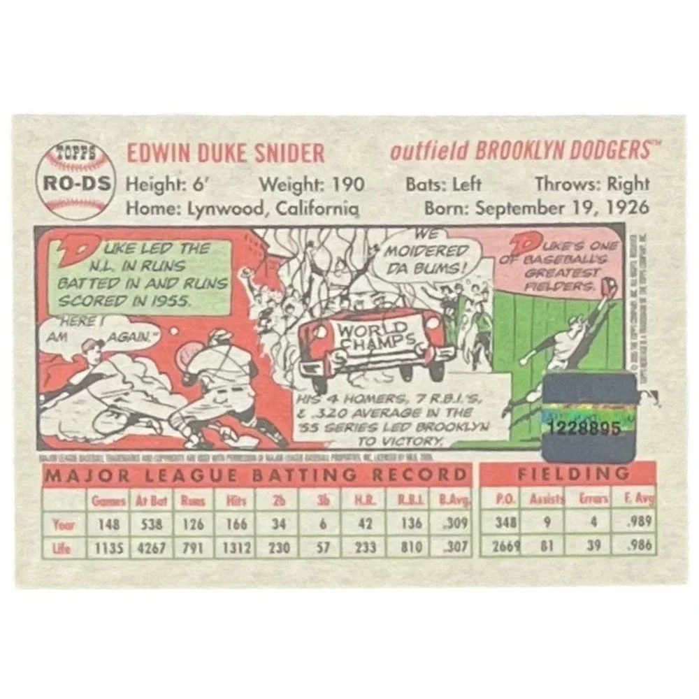 2005 Topps Heritage Real One Autograph #RO-DS Duke Snider Brooklyn Dodgers